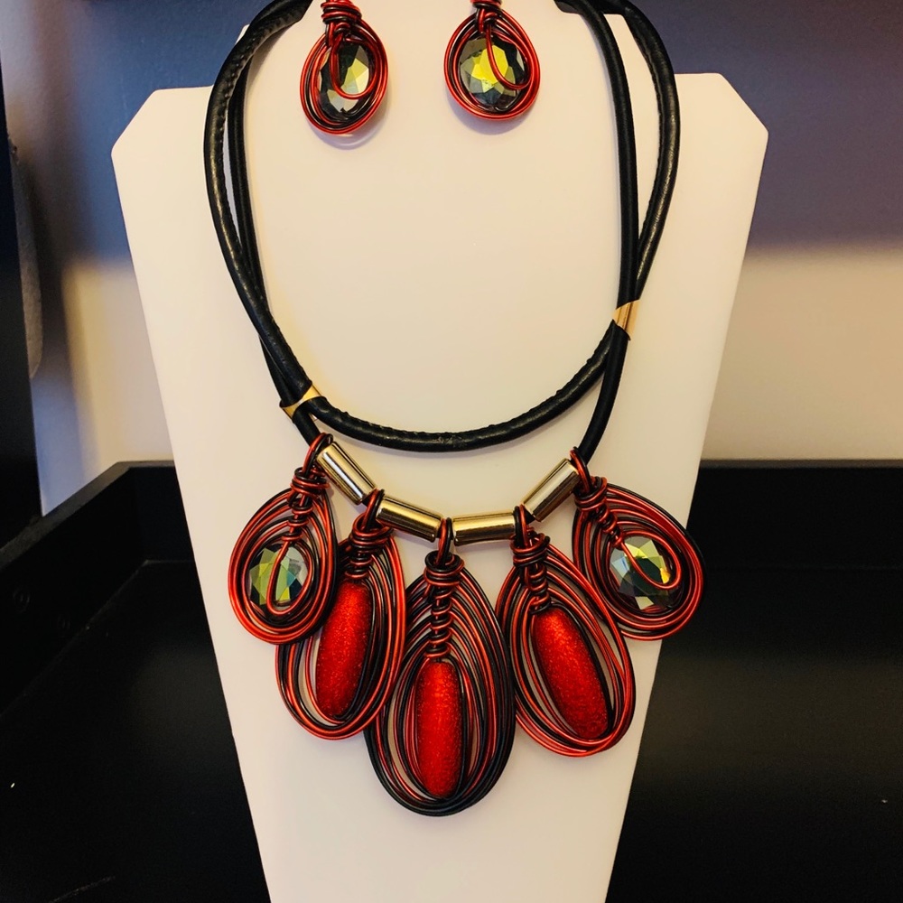 RESTOCKED! ! Red Bohemian Vibe Necklace Set